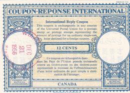 #BV3752  COUPON RESPONSE INTERNATIONAL,  INTERNATIONAL REPLY COUPONS, 12 CENTS, 1957, CANADA. - Reply Coupons