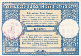 #BV3752  COUPON RESPONSE INTERNATIONAL,  INTERNATIONAL REPLY COUPONS, 12 CENTS, 1957, CANADA. - Coupons-Réponses