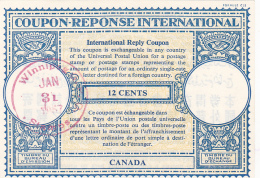 #BV3752  COUPON RESPONSE INTERNATIONAL,  INTERNATIONAL REPLY COUPONS, 12 CENTS, 1957, CANADA. - Coupons-Réponses