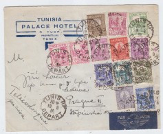 Tunisia/Czechoslovakia MULTIFRANKED AIRMAIL COVER PALACE HOTEL 1938 - Airmail