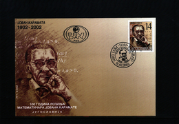 Yugoslavia 2002 Mathematician  Jovan Karamata FDC - Brieven En Documenten