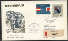 1965 Liechtenstein, Primo Volo First Fly Swissair Zurigo - Ginevra - Abidjan, Timbro Di Arrivo - Storia Postale