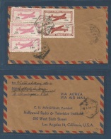 Portugal-Mozambique. 1948 (16 April) GPO - USA, LA, CA. Reverse Air Multifkd Env By (5x) Air Tax Labels, 13 Esc Rate. Ti - Otros & Sin Clasificación
