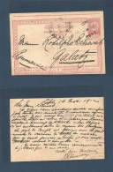 Romanian Levant. 1912 (14 Nov) Turkey. Cospoli - Romania, Galatz (15 Nov) Turkish 20p Red Stationary Card + Romanian Cos - Otros & Sin Clasificación