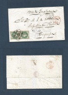 E-Isabel Ii. 1863 (11 Sept) 62º (x2, Pair) Santander - Peru, Arequipa. Via Londres - Panama - Yslay. Carta Franquea - Otros & Sin Clasificación