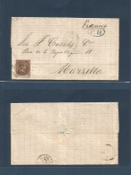 E-Alfonso Xii. 1875 (12 Nov) 167º. Tarragona - Francia, Marsella. Carta Completa Con 40c Marron Y Matasellos De Luj - Otros & Sin Clasificación