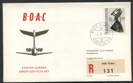 1966 Liechtenstein, Primo Volo First Fly Erster Jet-Flug B.O.A.C. Zurigo - Lusaka, Timbro Di Arrivo - Storia Postale