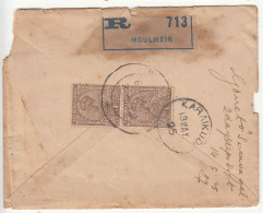 Moulmein Registered Cover Postal Stationery, Burma To British India, Usage 1925 (Cond., Cover Is Open All Four Sides) - Birmanie (...-1947)