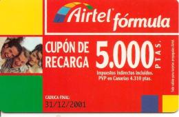 CARTE§ PREPAYEE-AIRTEL-CUPON RECARGA-5000 PTAS-31/12/2001-TBE - Airtel