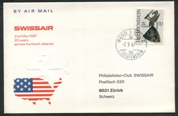 1967 Liechtenstein, Primo Volo First Fly Erste Flug Swissair  Across The North Atlantic , Timbro Di Arrivo - Lettres & Documents