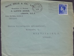 Great Britain POTH, HILLE & Co. Ltd. Manufactures & Merchants LONDON 1936 Cover Brief Denmark EDVIII. Stamp - Lettres & Documents