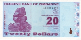 ZIMBABWE 20 DOLLARS 2009 P-95 UNC  [ZW186a] - Simbabwe