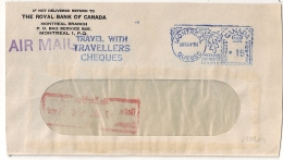 ROYAL BANK OF CANADA, TRAVELLERS CHEQUES, MONTREAL QUEBEC 1956. AIR MAIL - Briefe U. Dokumente