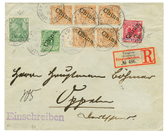 1900 MIXT GERMANIA 5pf + GERMAN CHINA 3pf(v1II)x5 + 5pf(v2II) + Rare Provisional 5pf On 10pf(n°1II) Canc. TSINGTAU K - Autres & Non Classés