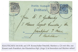 KIAUTSCHOU : 1900 MITLAUFER P./Stat 2pf + 2pf(x2) Canc. KIAUTSCHOU From KAUMI To GERMANY. RARE. Vvf. - Autres & Non Classés