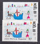 Saint Pierre Et Miquelon  512 Variété Jaune Rose Clair Et Orange Vieux Rose Noel 89 Neuf ** MNH Sin Charmela - Non Dentellati, Prove E Varietà