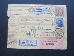 Italien 1911 Paketkarte Klebezettel: Italien über Pontafel Zollgut Zu Stellen In Itzkany. Ufizio Italiano Di Uscita - Paketmarken