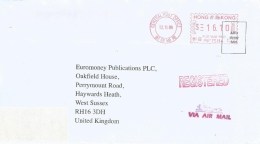 Hong Kong 1999 GPO Meter Franking Pitney Bowes-GB “A900”  PBP 75114 Barcoded Registered Cover - Lettres & Documents
