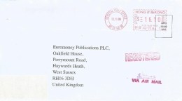 Hong Kong 1999 GPO Meter Franking Pitney Bowes-GB “A900”  PBP 75114 Barcoded Registered Cover - Briefe U. Dokumente