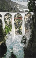 DISENTIS → Dampfzug Auf Dem Russein-Viadukt Mit Alter Holzbrücke Anno 1924 - Disentis/Mustér