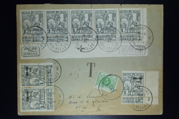 Belgium:  Cover OBP 84 In Strip Of 5 Cornerpiece + 3 X Nr 100 + Postage Due TX3A Local Brussels  1911 - 1910-1911 Caritas