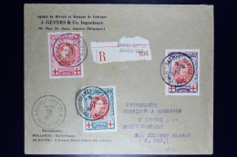 Belgium:  Registered Cover OBP  132 - 134  Baarle Hartog To St. Adresse France 1917 Most Lilely Via The UK. - 1914-1915 Red Cross