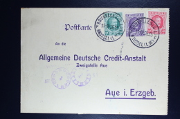Belgium Card  Brussels To Aue In Erzgeb.  OPB  194 + 197 + 202 Thre Color Franking + Fiscal Stamp - Lettres & Documents
