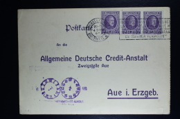 Belgium Card  Brussels To Aue In Erzgeb.  OPB 197 In Strip Of 3 + Fiscal Stamp Clock Cancel - Brieven En Documenten