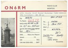 CARTE QSL BELGIQUE ON6RM, RADIO AMATEUR, RADIO CLUB MONTOIS, BOUSSU, PUB " LES GALERIES DU MEUBLE STIEVENART ", BELGIUM - Radio Amateur