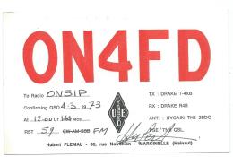 CARTE QSL BELGIQUE ON4FD, RADIO AMATEUR, MARCINELLE, CHARLEROI, PROVINCE DE HAINAUT, BELGIUM - Radio-amateur