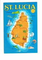 Cpm - Carte Géographique - Antilles - SAINTE-LUCIE - ST-LUCIA - DESSIN ESPADON Ananas Crevette Poisson - Saint Lucia