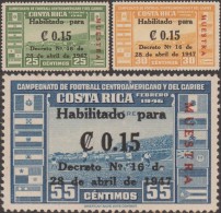 Costa Rica 1947 Y&T PA 143/5 Michel 383/5. Surchargés Muestra, Spécimen.  Stade National De Football De San José - Coupe D'Amérique Du Sud Des Nations