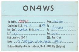 CARTE QSL BELGIQUE ON4WS, RADIO AMATEUR, GILLY, CHARLEROI, PROVINCE DE HAINAUT, BELGIUM - Radio-amateur