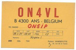 CARTE QSL BELGIQUE ON4VL, ANS, PROVINCE DE LIEGE, BELGIUM - Radio Amateur