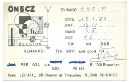 CARTE QSL BELGIQUE ON5CZ, RADIO AMATEUR, SOIGNIES, PROVINCE DE HAINAUT, BELGIUM - Radio-amateur