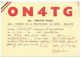 CARTE QSL BELGIQUE ON4TG, RADIO AMATEUR, MONS, PROVINCE DE HAINAUT, BELGIUM - Radio Amateur