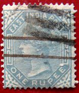 BRITISH INDIA 1874 1Re Queen Victoria USED Phila India76 CV2000Rs WATERMARK : ELEPHANT'S HEAD - 1858-79 Crown Colony