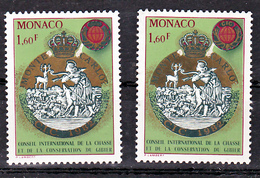 Monaco 1338 Variété Couleur Or Absente Partiellement Et Normal  La Chasse Neuf ** TB  MNH Sin Charnela - Varietà