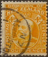 NZ 1909 4d Yellow KEVII SG 390a U #WQ217 - Used Stamps