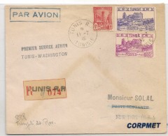 TUNIS  1946 PREMIER SERVICE ARIEN TUNIS-WASHINGTON Par L´AVION AMERICAIN TAJ MAHAL Courrier RECOMMANDE TUNIS-NY (20 PLIS - Airmail