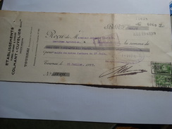 Timbres Fiscaux Sur Reçu.(Etablissement Colmant Et Cuvelier) à Tournai .-1929- - Documents