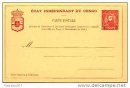 A00009 - Entier Postal - Carte Postale De L'état Indépendant Du Congo - Chiffre Sur Léopold II De 34 à Droite 00,10 C - - Entiers Postaux