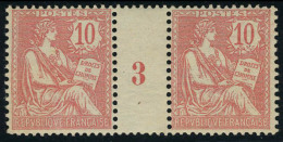 Neuf Sans Charnière N° 124, 10c Rose, Paire Millésime 3, T.B. - Andere & Zonder Classificatie