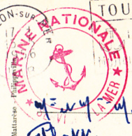 Cachet Double Couronne Rouge - Marine Nationale - Service à La Mer - Circ 1956 Sur CP Affranchie Timbre FM Rouge - Algerienkrieg