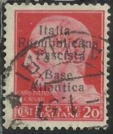 EMISSIONI LOCALI: BASE ATLANTICA 1943 CENT. 20 C. USATO USED OBLITERE´ - Emissions Locales/autonomes