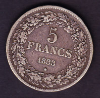 BELGIQUE MORIN N* 8a 5fr 1833 SUP-  LEOPOLD I LAUREE. (AP3) - 5 Francs