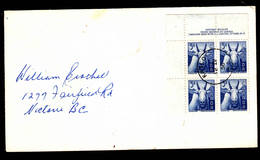 CANADA  1956 - Yvert 288 (quartina Angolo) - Fauna Selvaggia - Lettres & Documents