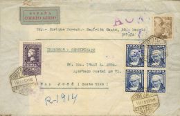 1075, 1007(4), 1057 SOBRE 1952. 50 Cts Violeta, 75 Cts Azul, Bloque De Cuatro Y 2 Pts Castaño. Certificado De MAD - Nuevos