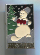 New Year, Neujahr - SNOWMAN SCHNEEMANN, Christmas, Weihnachten, Russian (USSR) Vintage Pin Badge, Abzeichen - Christmas