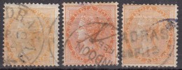 Three Shades, Two Annas, 2as, British India Used 1865 Elephant Watermark - 1858-79 Kolonie Van De Kroon